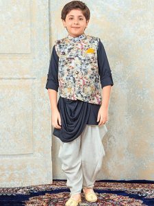 Grey Rayon Festival Wear Diamond Work Kids Kurta Pajama