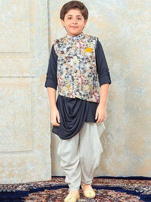 Grey Rayon Festival Wear Diamond Work Kids Kurta Pajama