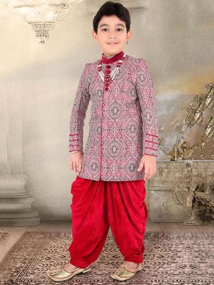 Pink Jacqaurd Festival Wear Digital Print Kids Kurta Pajama