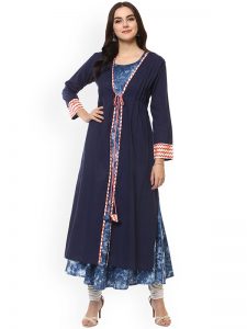 Women Blue Printed A-Line Kurta