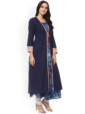 Women Blue Printed A-Line Kurta