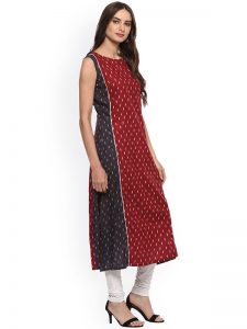 Women Maroon & Black Printed Straight Kurta