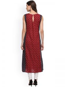 Women Maroon & Black Printed Straight Kurta