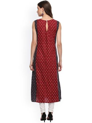 Women Maroon & Black Printed Straight Kurta