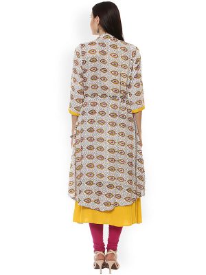 Women Yellow & Coffee Brown Printed Anarkali Kurta