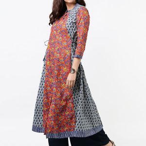 Women Red & Orange Printed A-Line Kurta