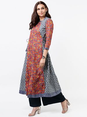 Women Red & Orange Printed A-Line Kurta