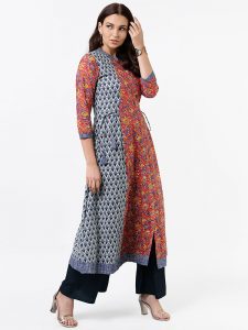 Women Red & Orange Printed A-Line Kurta