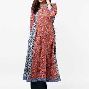 Women Red & Orange Printed A-Line Kurta