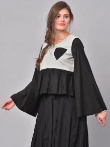 Women Black & White Colourblocked A-Line Kurta