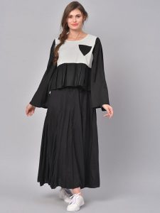 Women Black & White Colourblocked A-Line Kurta