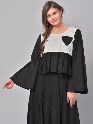 Women Black & White Colourblocked A-Line Kurta