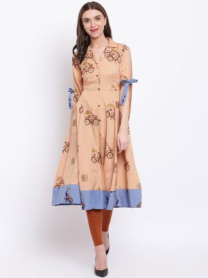 Women Brown Printed Anarkali Kurta