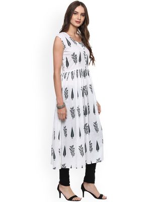 Women White Printed Anarkali Kurta