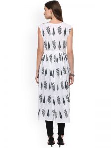 Women White Printed Anarkali Kurta