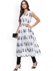 Women White Printed Anarkali Kurta