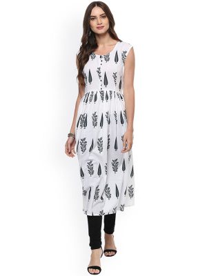 Women White Printed Anarkali Kurta