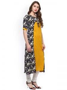 Women Yellow & Blue Printed A-Line Kurta