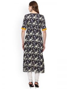 Women Yellow & Blue Printed A-Line Kurta