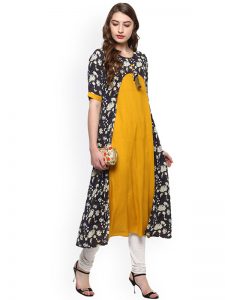 Women Yellow & Blue Printed A-Line Kurta