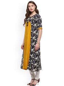 Women Yellow & Blue Printed A-Line Kurta