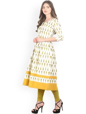 Women White Printed Anarkali Kurta