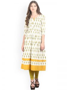 Women White Printed Anarkali Kurta