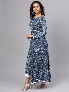 Women Blue Printed A-Line Kurta