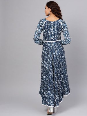 Women Blue Printed A-Line Kurta