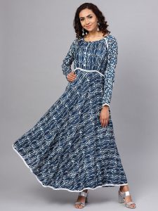 Women Blue Printed A-Line Kurta