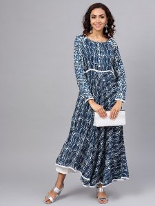 Women Blue Printed A-Line Kurta