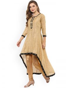 Women Brown Woven Design Anarkali Kurta