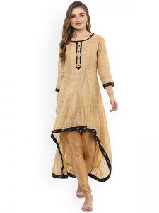 Women Brown Woven Design Anarkali Kurta