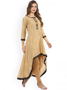 Women Brown Woven Design Anarkali Kurta