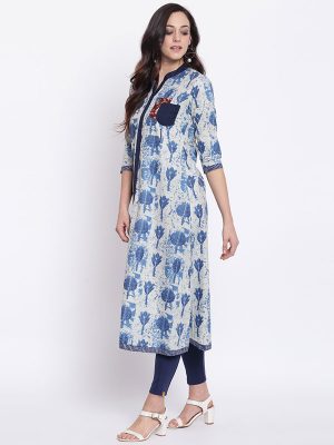 Women White Printed Straight Kurta