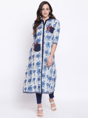 Women White Printed Straight Kurta