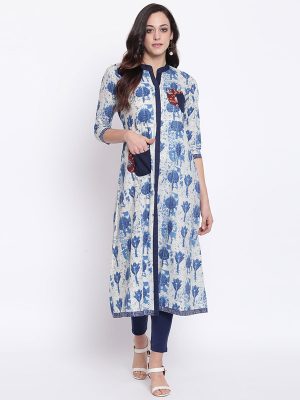 Women White Printed Straight Kurta