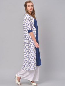 Women Blue & White Printed A-Line Kurta