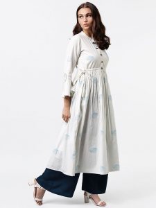 Women White Printed Anarkali Kurta