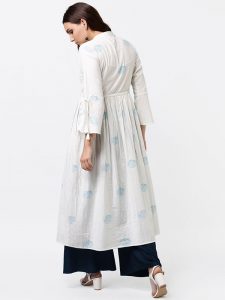 Women White Printed Anarkali Kurta