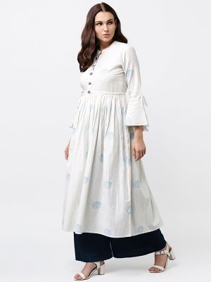 Women White Printed Anarkali Kurta