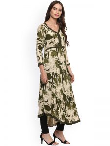 Women Green Floral Print Anarkali Kurta