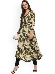 Women Green Floral Print Anarkali Kurta