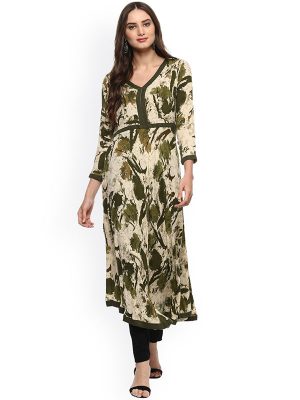 Women Green Floral Print Anarkali Kurta