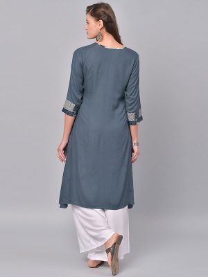 Women Grey Yoke Design Straight Kurta