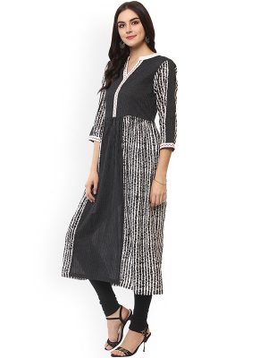 Women Black Printed A-Line Kurta