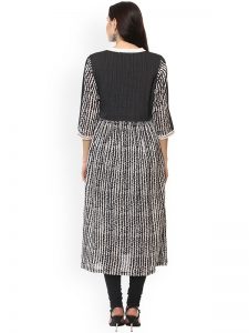 Women Black Printed A-Line Kurta