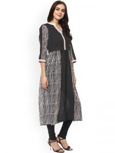 Women Black Printed A-Line Kurta