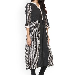 Women Black Printed A-Line Kurta