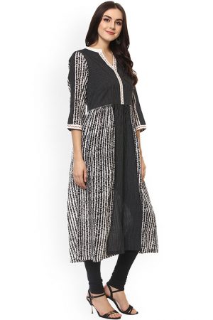 Women Black Printed A-Line Kurta